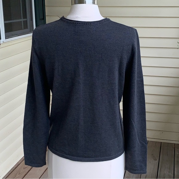 Pendleton 100% Merino Wool Beaded Sweater Women’s Size Large Charcoal Gray Crew - Picture 3 of 6